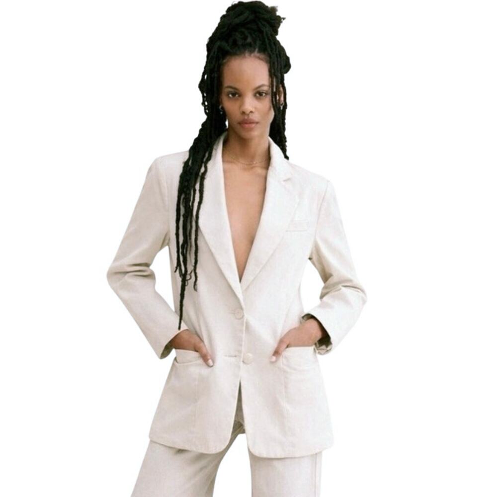 AFRM Women’s Agnes Ivory Oversized Double Button Denim Blazer Jacket